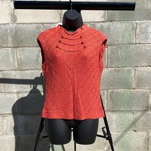 Vintage 60s Adele Martin Knitted Blouse Size Medium Over dyed Red